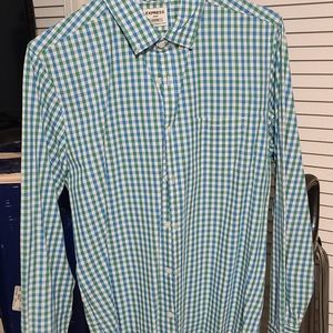 Express Green/Blue Checkered Fitted Dress Shirt